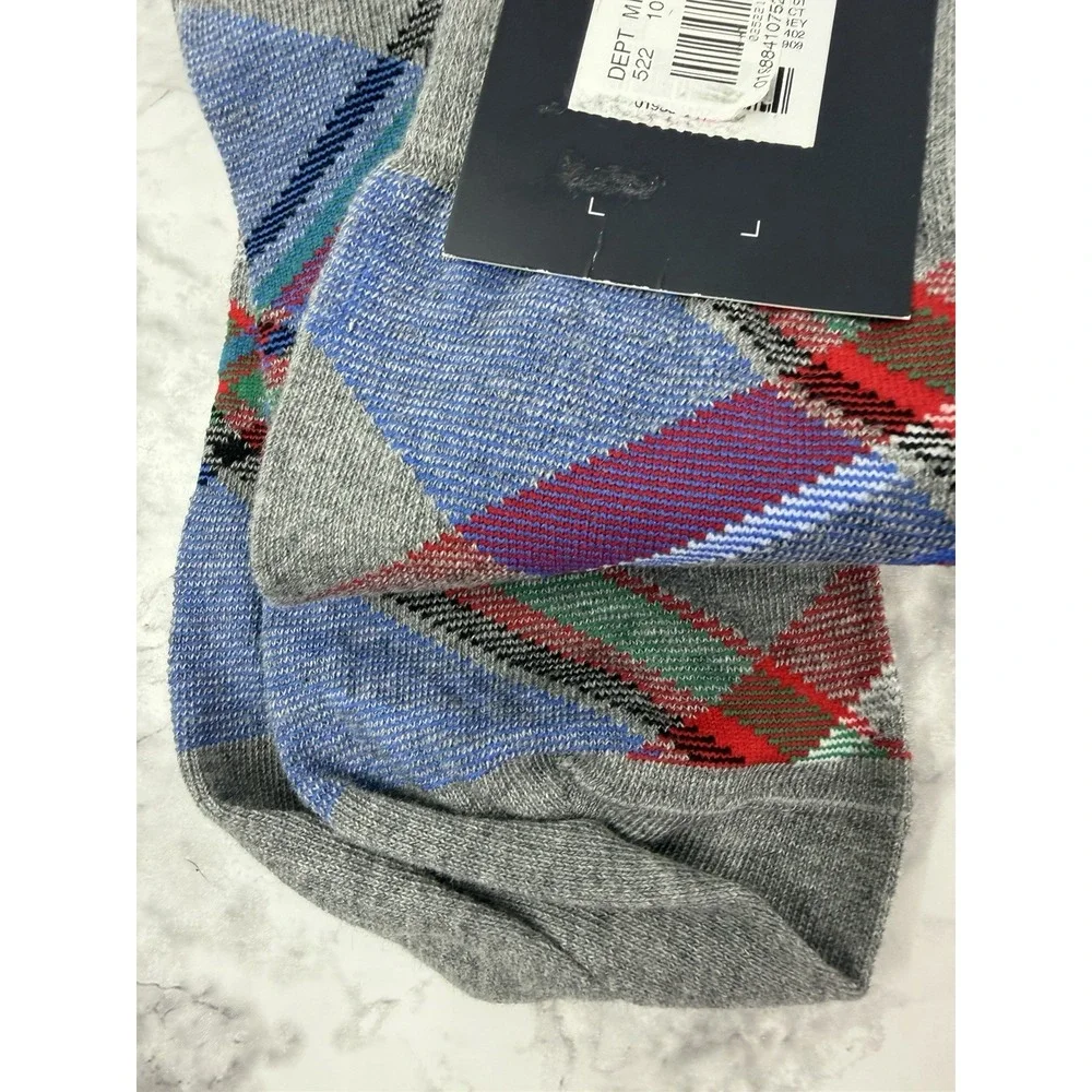 Cremieux Men's Gray Plaid Socks 1 Pair Fits Shoe Size 9-12 Made in Italy